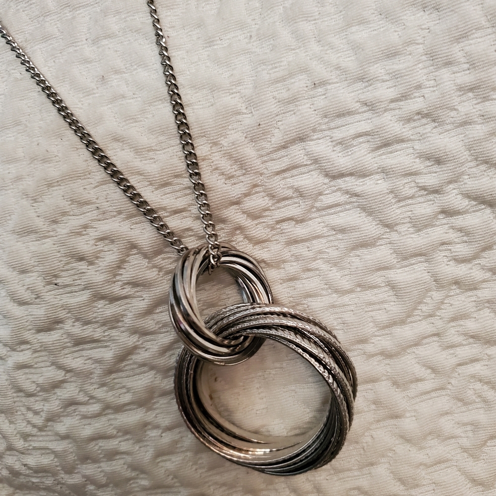 Silver Tone Chunky Multi Open Circles Statement Necklace